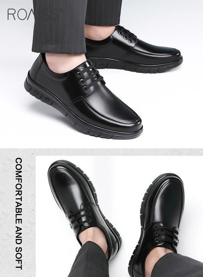 roaiss Formal Wedding Groom Shoes for Men Burnished Premium Textured Soft Sole Comfort Breathable Business Leather Shoes Mens Round Toe Low Top Lace up Front Anti Slip Wear Resistant Work Shoes Black Lightweight - Image 4